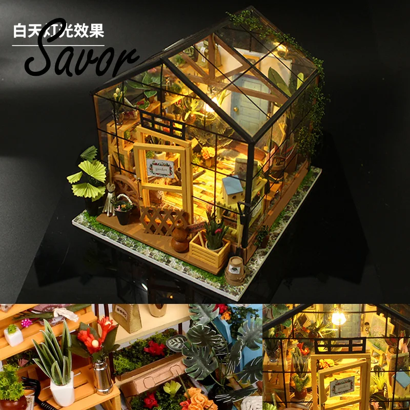 

Miniature Dollhouse DIY Dollhouse with doll house furniture, Light Gift for Children Adults Kathy's Flower House