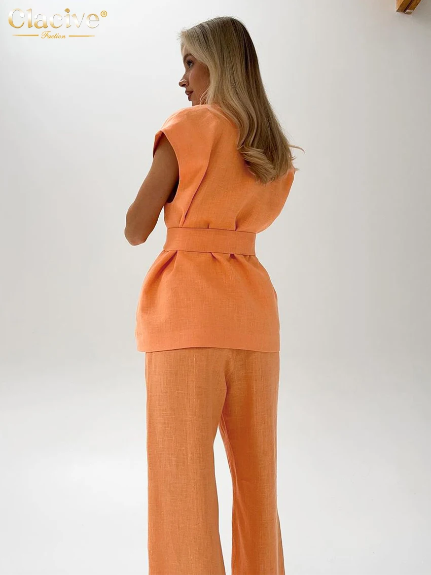 Clacive летний свободный оранжевый хлопковый комплект из 2 предметов женская одежда