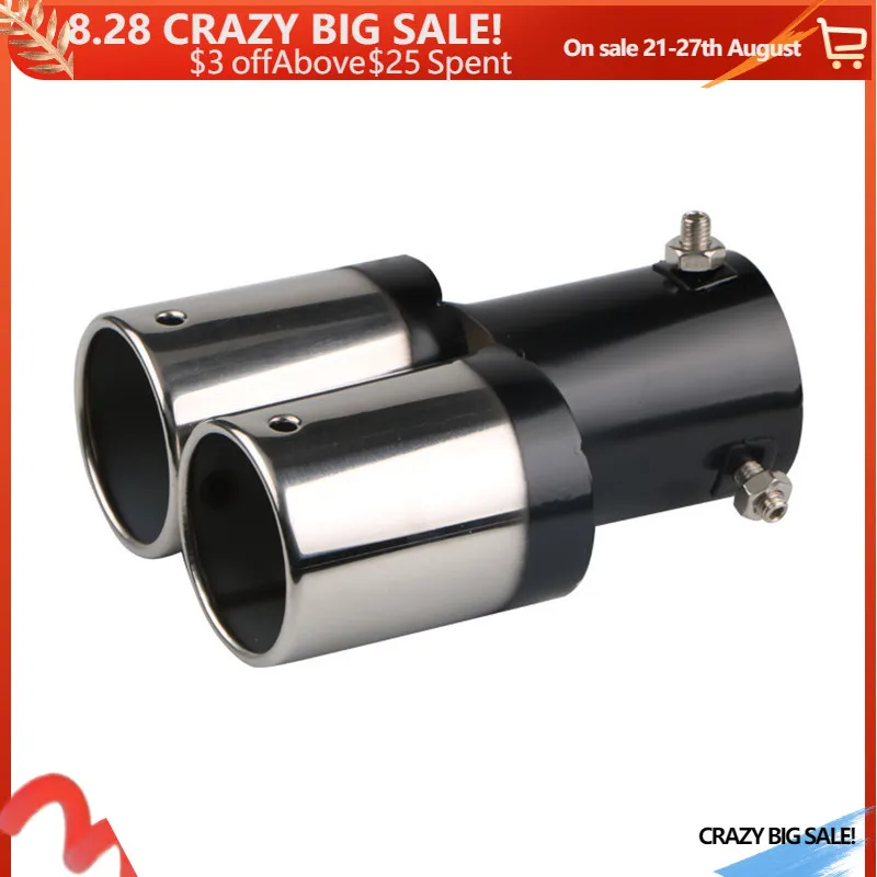 

Car Universal 63mm Stainless Steel Dual Outlet Exhaust Pipe Muffler Tail Throat Muffler Tip Pipe Grilled Black Straight Pipe