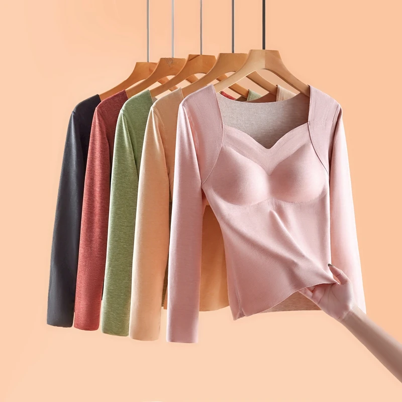 Thermal Underwear With Bra For Women Winter Thermo Lingerie Seamless Warm Lingerie Slimming Bottoming Top Thermo Clothes