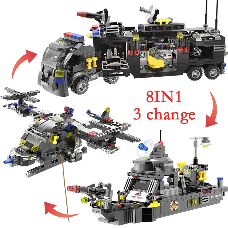 Детские развивающие игрушки для мальчиков, строительные блоки серии спецполиции, городской полицейский участок, автомобили, вертолет, робот, кукла