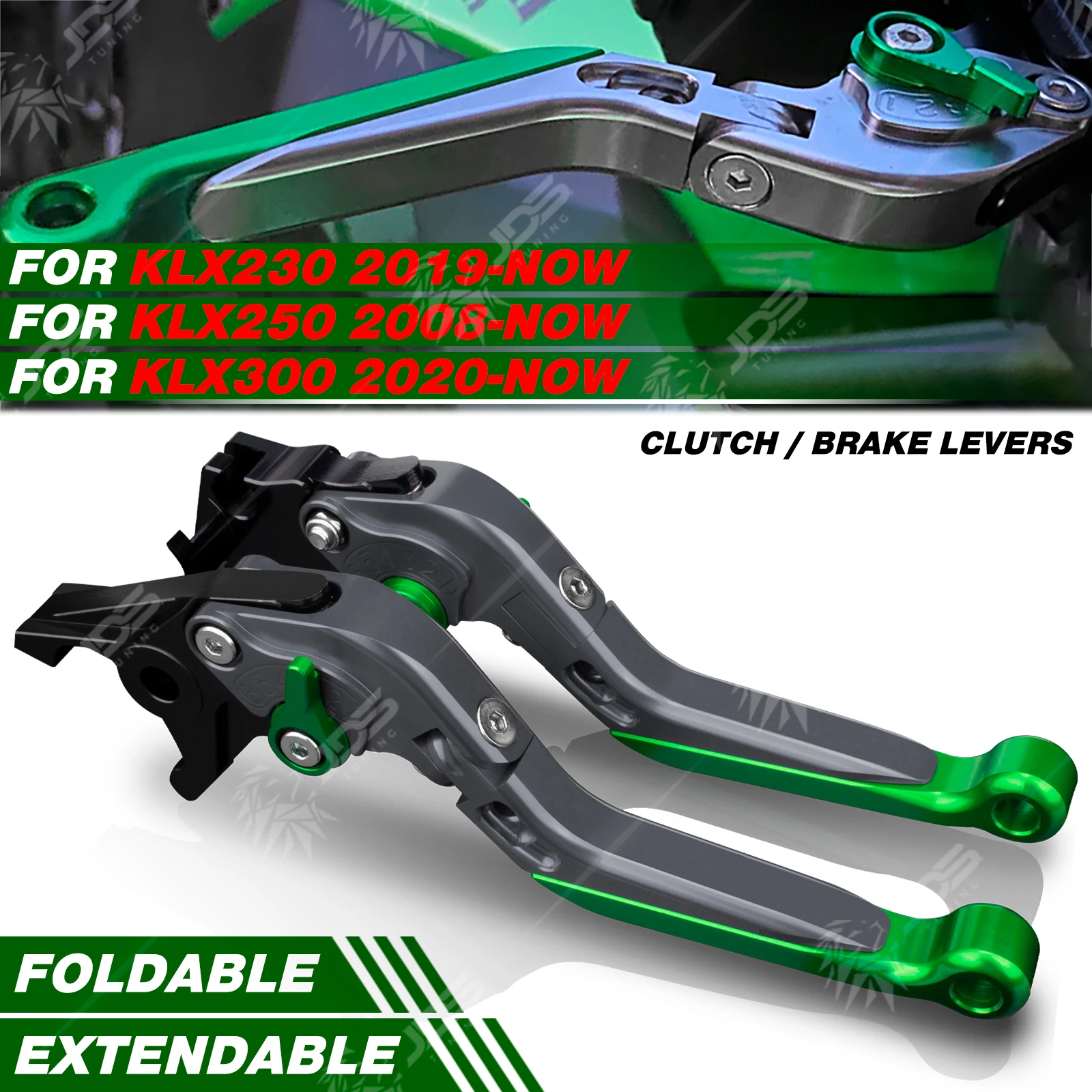 Фото JDSTUNING Для Kawasaki KLX230/KLX250/KLX300/S/SF/T/R/SM: Комплект складных регулируемых рычагов сцепления и тормоза, аксессуары и запчасти №1