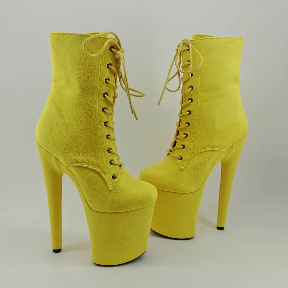 Leecabe Yellow Suede 20CM/8inches Pole dancing shoes High Heel platform Boots closed toe Pole Dance booties