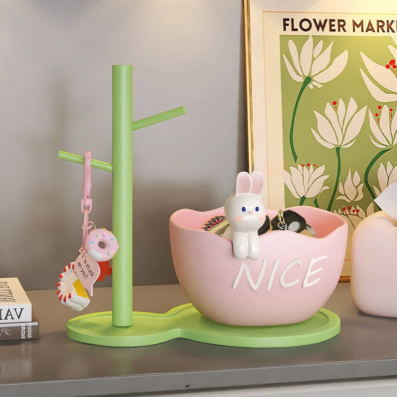 

Cute Rabbit Statue Desktop Makeup Brush Holder Key Storage Ornaments Modern Flower Vase House Table Decor Housewarming Gift