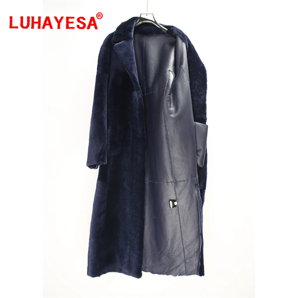 2024 удлиненное длина 124 см темно-синее австралийское из овчины мериноса мех