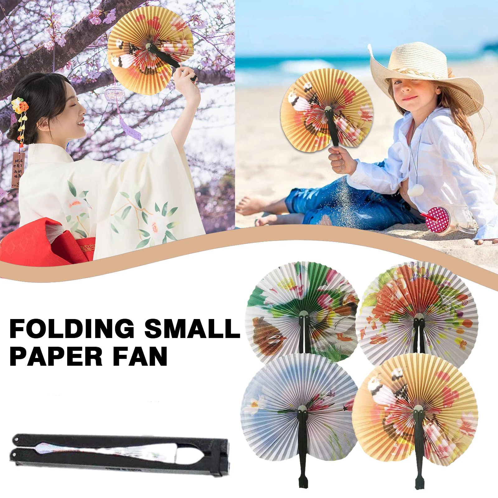 

5Pcs Paper Folding Fan Round Hand Held Windmill Fans DIY Wall Decoration Wedding Party Gift for Guests Anniversary Birthday