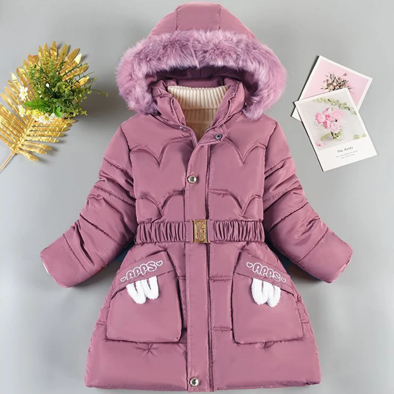 

2022 зимняя хлопковая одежда для девочек, утепленная длинная верхняя одежда, детское пальто, детская Меховая куртка с капюшоном для девочек, Р...