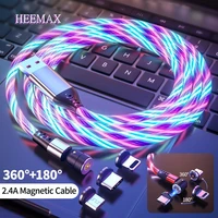 540 magnetic type c micro usb cable glow led lighting magnetic cable usb charger cable for iphone 12 11 huawei xiaomi mi 11