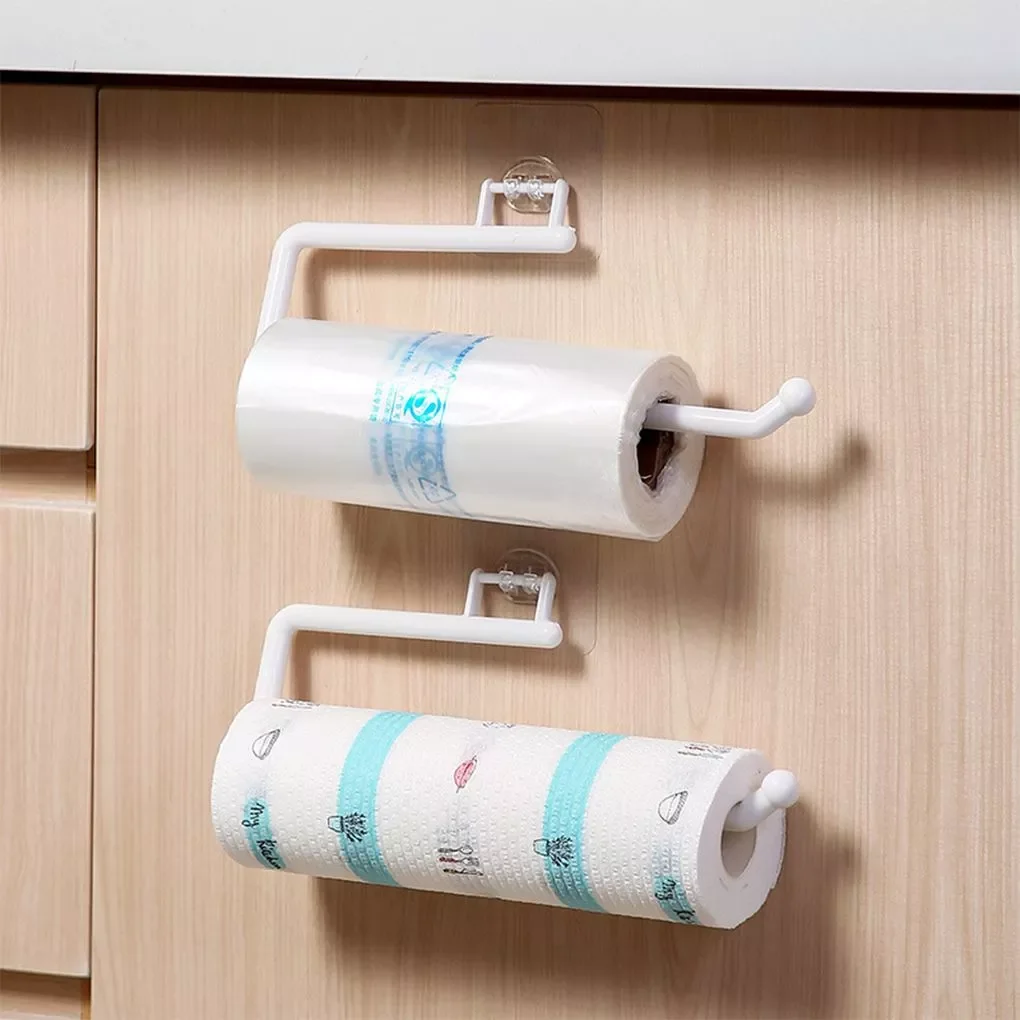 

Roll Paper Holder Kitchen Towel Hanger Cabinet Tissue Storage Rack Wall Mounted Adjustable