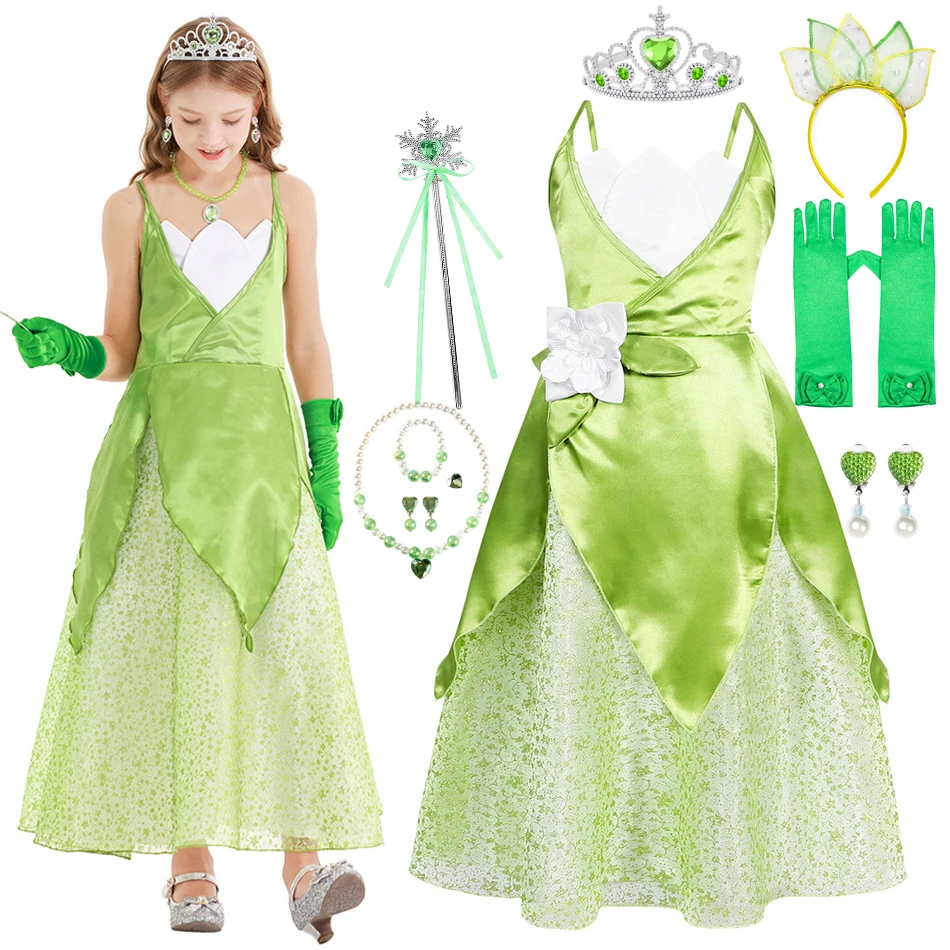 

Tiana Fairy Tale The Princess and Frog Costume for Kid Girls Cosplay Dresses Birthday Fantasy Gown Party Frocks 3-8Y