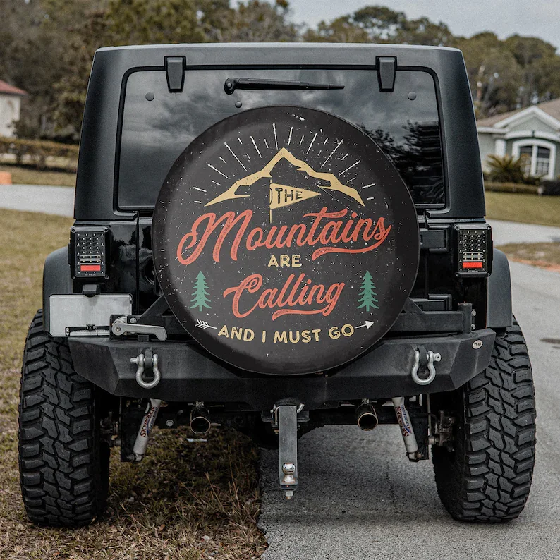 

The Moutains Are Calling And I Must Go Personalized Spare Tire Cover,Gift For Dog Lover, RV SUV Tire Cover, Gift For Husband, Va