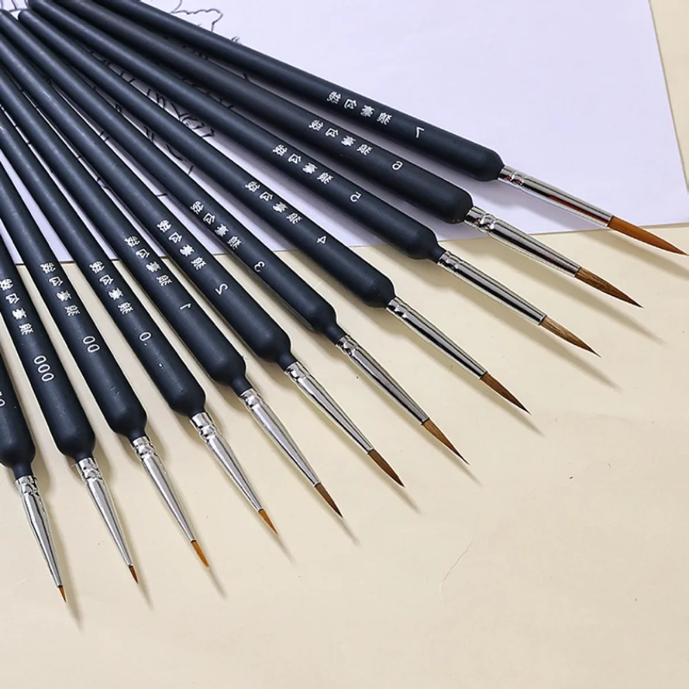 

10Pcs Professional Miniature Paint Brushes Wooden Handle Hook Line Pen Hand Painted Gouache|Oil Painting|Watercolor