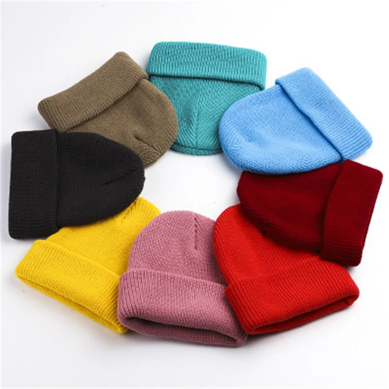

Baby Winter Knitted Hat Cuff Keep Warm Crochet Child Cap For Kids Women Men Outdoor Acrylic Solid Color Girls Boys Beanies Hats