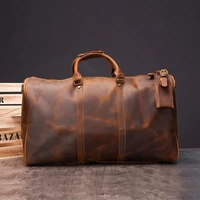 selling genuine leather mens women soft travel bag retro hand luggage bags high capacity shoulder bag weekend bag for traveling