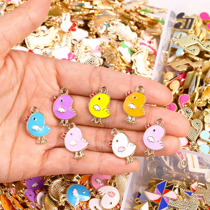 

20Pcs 14*20mm Gold Colour Chicken Pendant Enameled Cute Cartoon Chicken Charms For DIY Earrings Keychain Jewellery Making Crafts