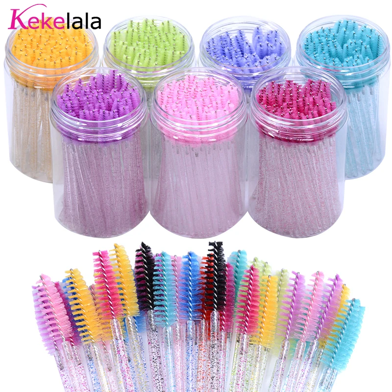 50Pcs/Bottle Disposable Eyelash Extension Mascara Wand Black Gold Pink Micro Lash Brushes Spoolie With Flask Case Wholesale