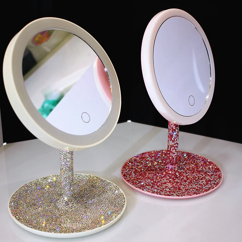 

Настольное зеркало для макияжа со светодиодной подсветильник кой, регулируемая яркая лампа для селфи с сенсорным экраном, зеркало с подсве...