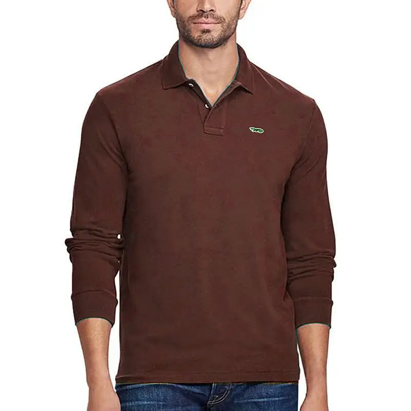 Мужская рубашка-поло с длинным рукавом из натурального хлопка | одежда