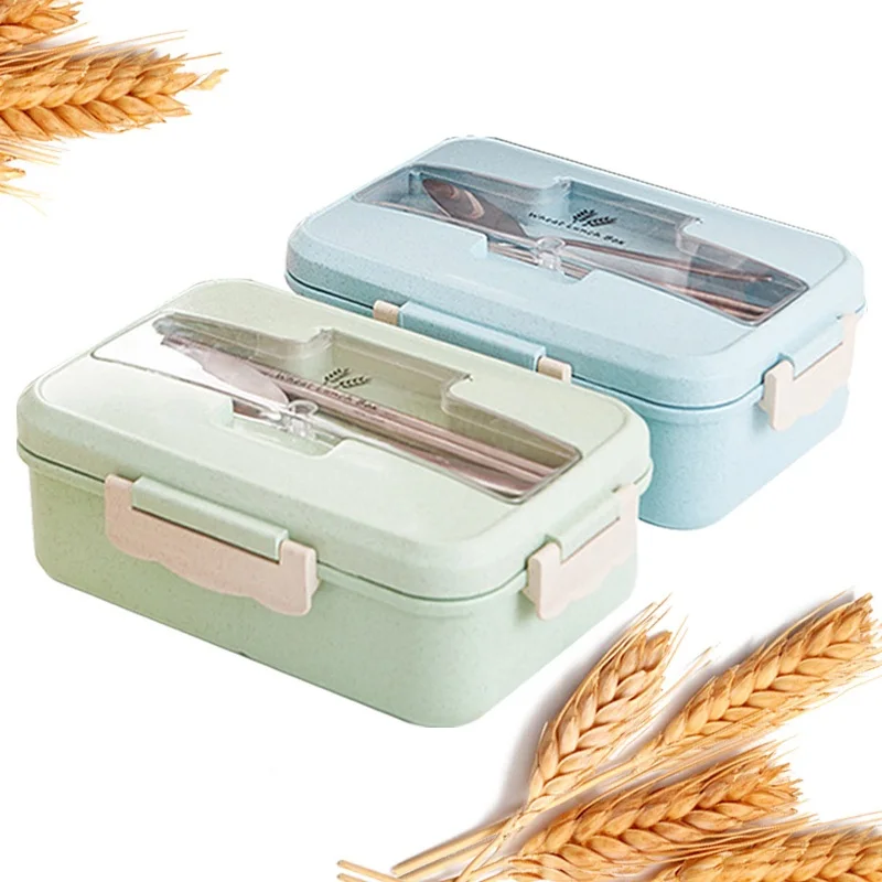 

Lunch Box Food Container Bento Box Heated Lunchbox Kids Lunchbox Snack Straw Wheat Korean Sealed Student Plastic Box for Food