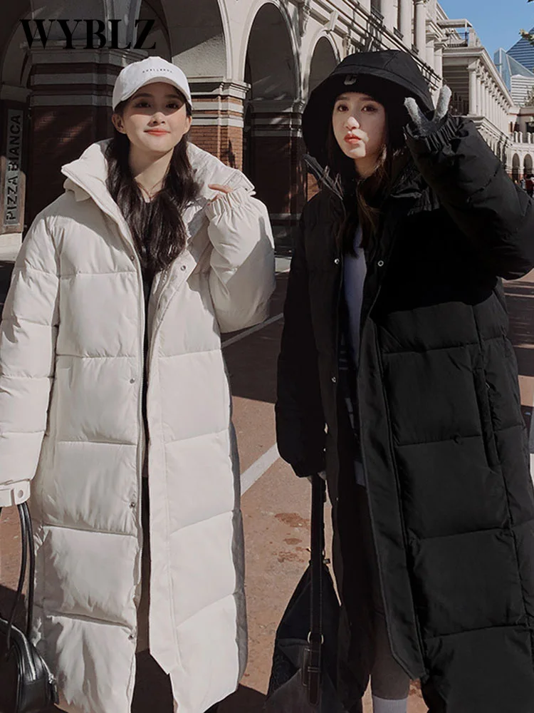 WYBLZ Long Winter Jacket Women Parka Baggy Thicken Warm Korean Fashion Casual Hooded Jacket Oversized Puffer Coat Bubble Outwear