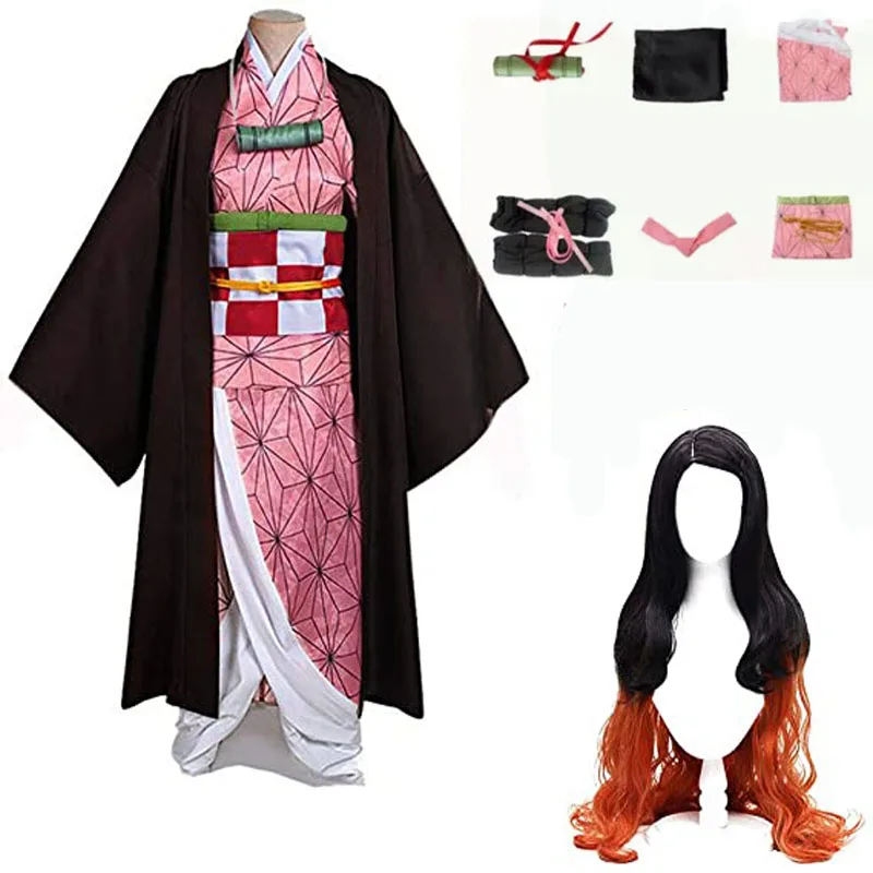 

Demon Slayer Brother and Sister Kamado Nezuko Cosplay Outfit Kimono Anime Costume Wig