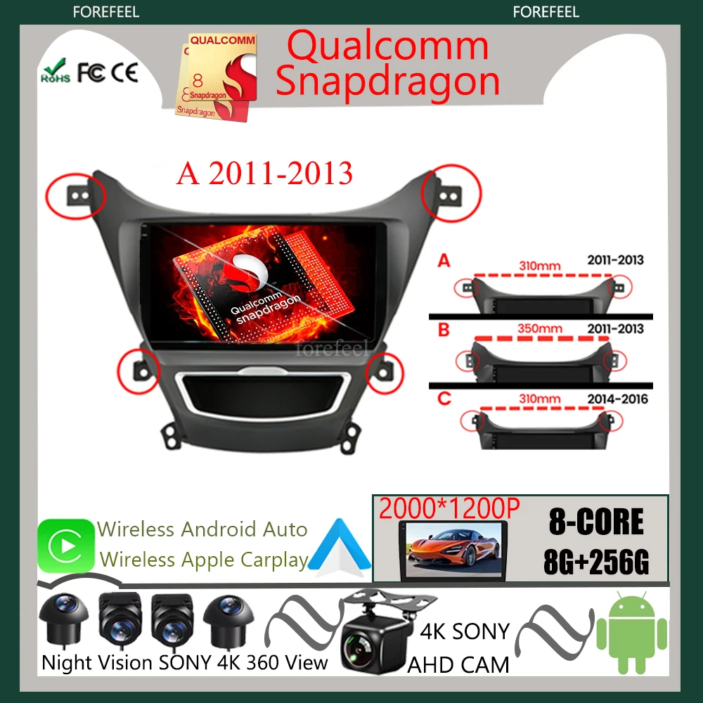 Радио-навигация Qualcomm GPS Android 12 для Hyundai Elantra 5 JK GD MD UD 2011-2016 Автомобильная головка Nnit экран мультимедийный плеер
