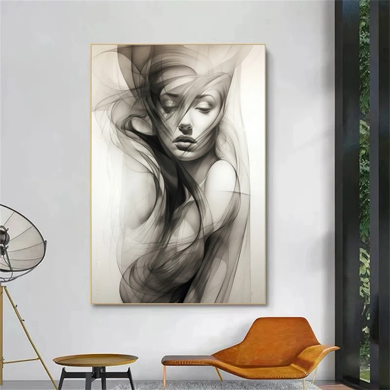 Современная Абстрактная холщовая картина с изображением женщины из смога