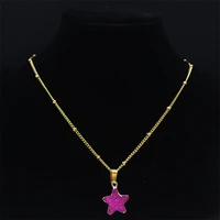 pink star dyed natural crystal mineral gem stone necklace women gold color chain pendant necklaces for girls jewelry bijoux ng10