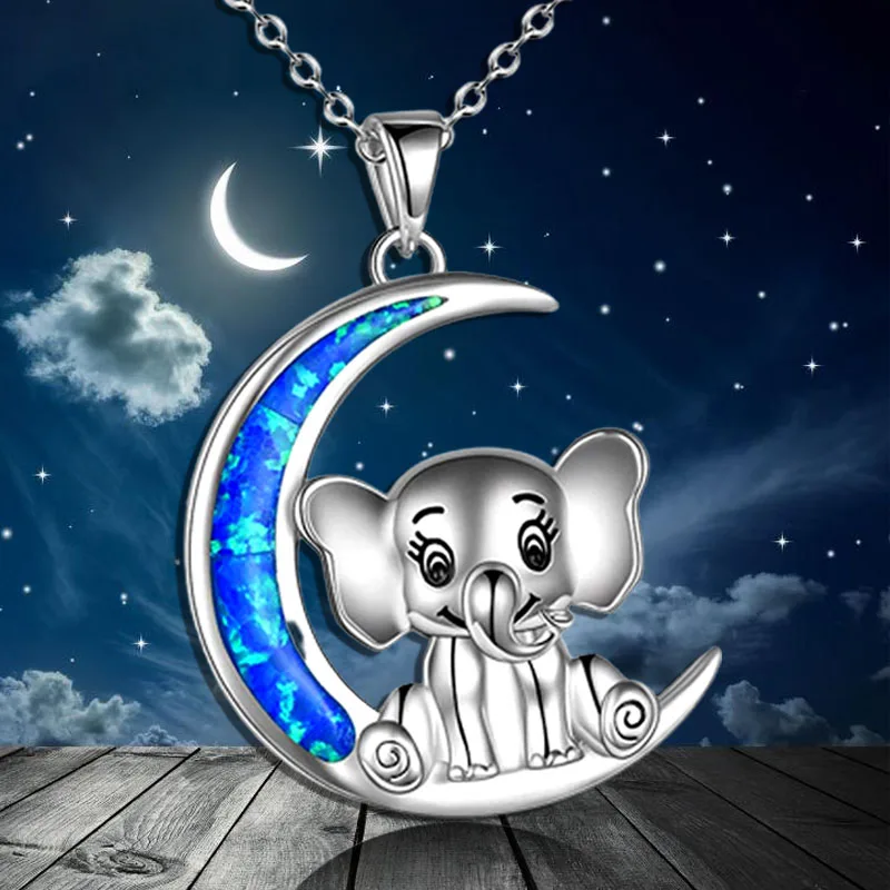 

Elephant Necklace Classic Income Moon Crystal Cute Auspicious Wishful Animal Pendant Smile Brings You Good Luck Wholesale