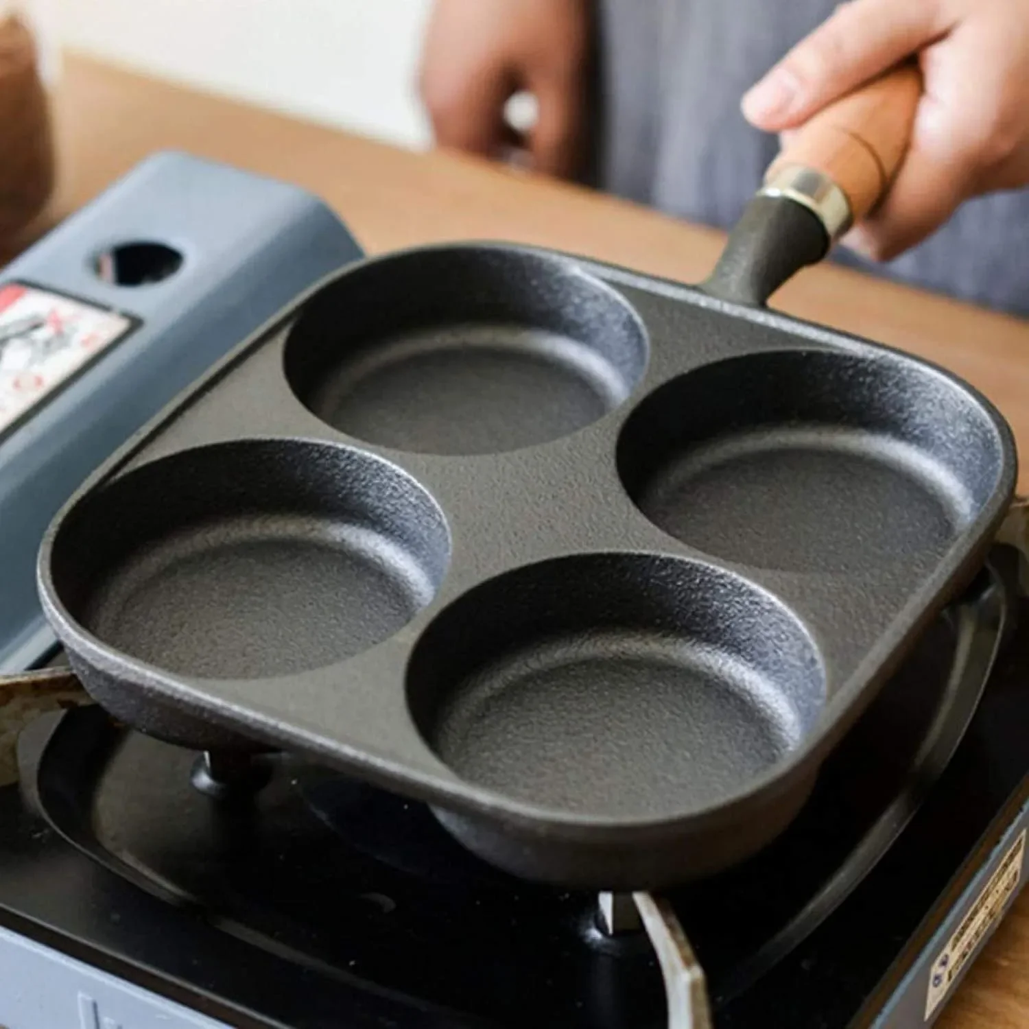 

NEW Egg Burger MOLD Non Stick Frying Pan Household Small Pan Breakfast Pot Poached Egg Dumpling Pan Four Hole Double Sided Grill