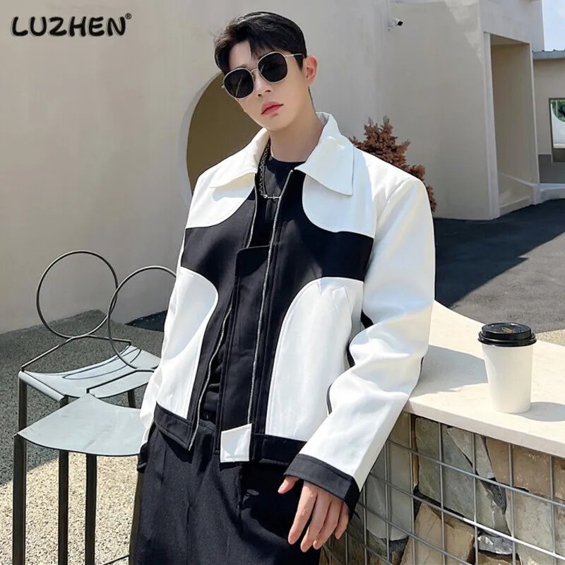 

LUZHEN Autumn Trend Geometric Men's Jackets Fashion Contrast Color Casual Short Coat Korean Style Zipper Loose Outwear 2ee935