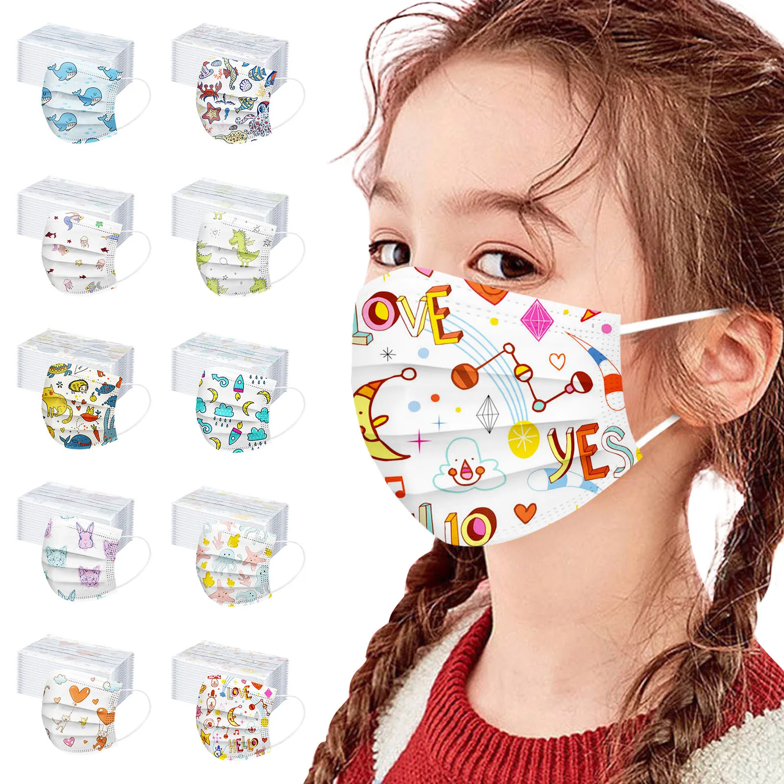 

50 шт., одноразовые нетканые маски для детей и мальчиков