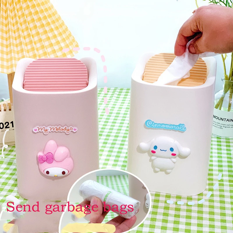 

Sanrio Hellokitty Kuromi Mymelody Cinnamoroll BadBadtz-maru Purin Desktop Trash Can Kawaii Storage Bucket To Send Garbage Bag