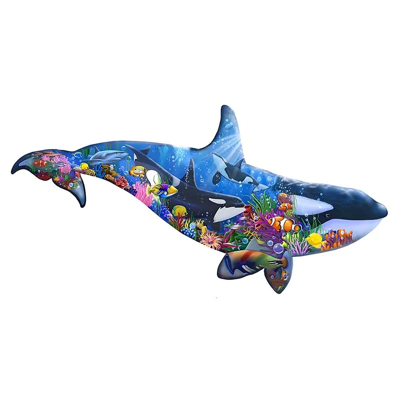 

Alien Shaped Piece Animal Wooden Puzzle Kids Montessori Toy Killer Whale Home Special Gift Box Design Crafts Patience Game