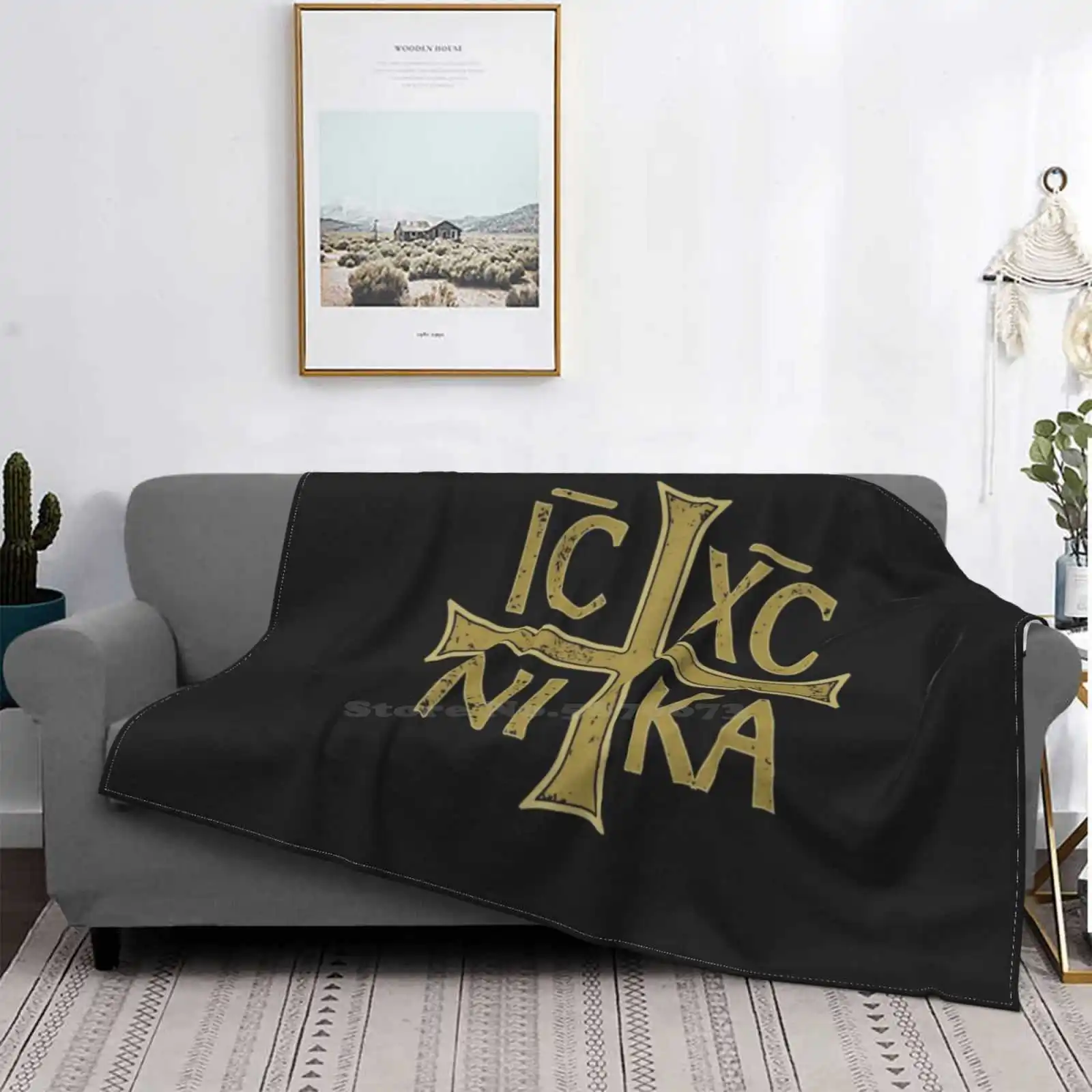 

Ic Xc Ni Ka Christogram Cross Orthodox Christian Vintage Graphic Air Conditioning Blanket Travel Portable Flannel Blanket