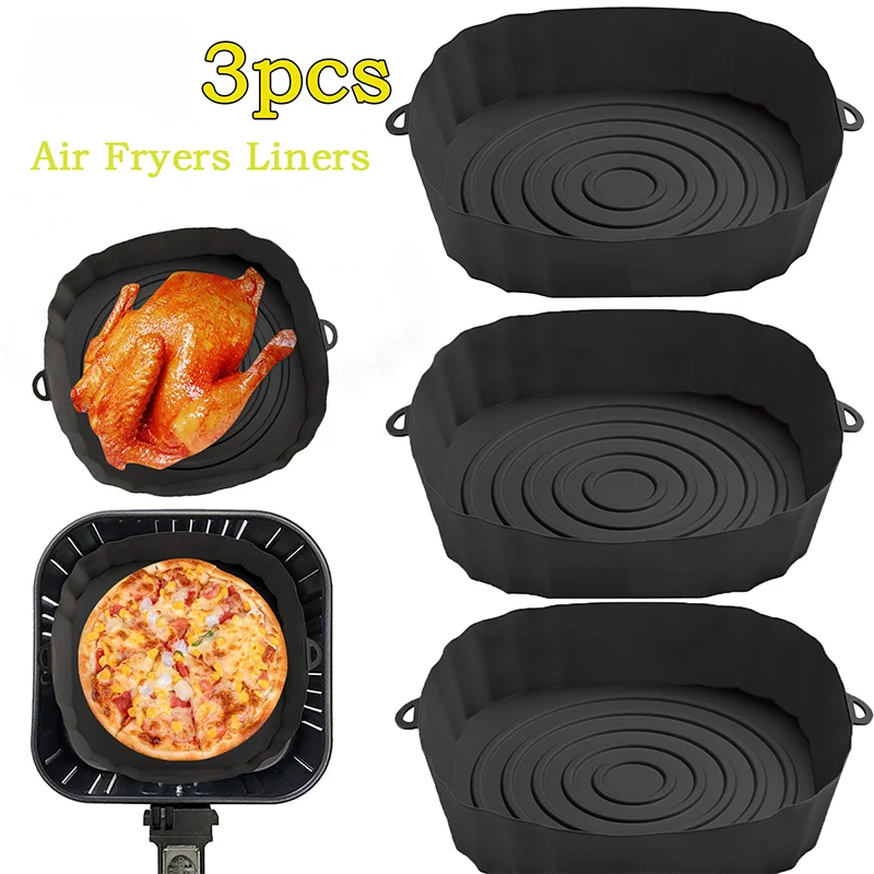 AirFryer Reusable Pot Silicone Easy To Clean Oven For Round Liner Pizza Chicken Plate Grill Nonstick Pan Mat Air Fryer Accessory