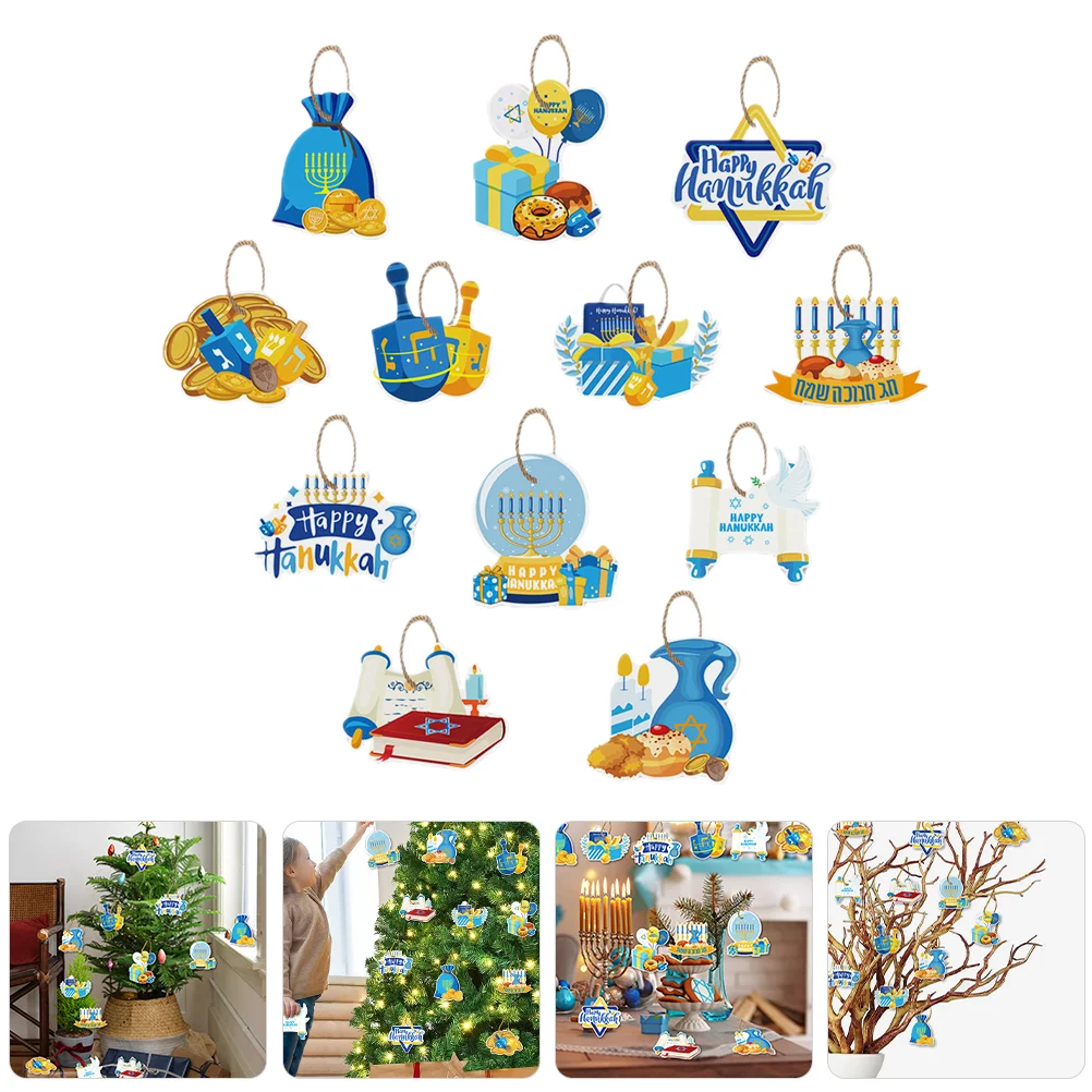 

12 Pcs Sign Hanukkah Party Supplies Ornament Hanging Holiday Decor Decorations Celebration