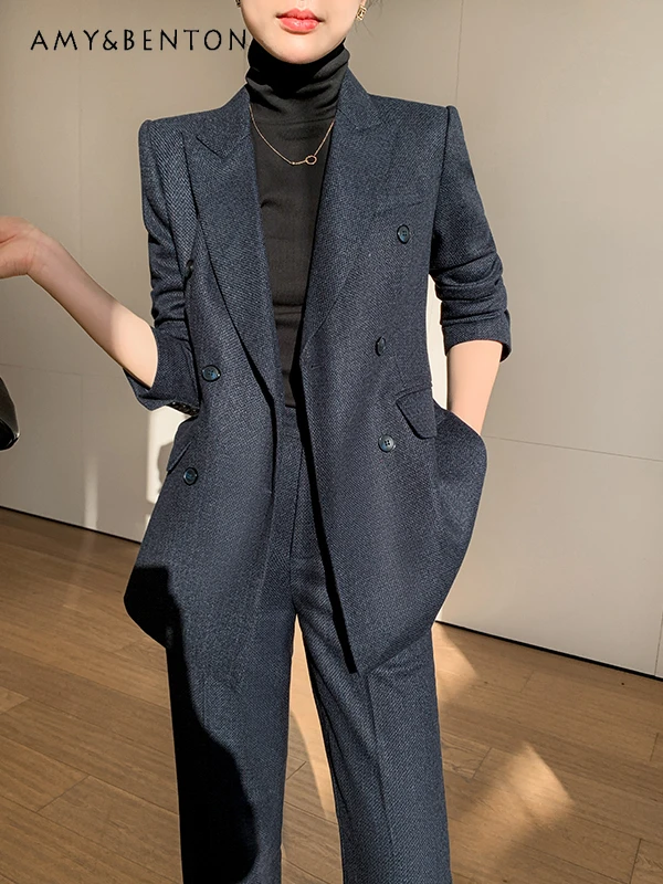 Осень-зима 2023 новый темпераментный шерстяной костюм в пригородном стиле женский