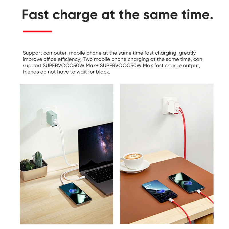Oneplus 100W Dual Port SuperVOOC Charger USB A USB C Type Fast Charger 45W Ourput 10A Type C Cable For Oneplus 11 10 Pro Ace 2