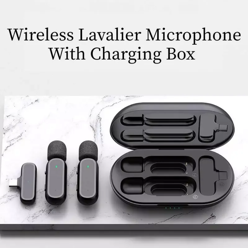 

NEW2023 Wireless Lavalier Microphone With Charging Box Mini Mics Design Noise Reduction Video Record Lapel Microphone For Iphone