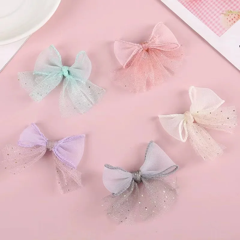 

100PCS Pink Mesh Ribbon Bows Sequins Decoration Packages Gift Small Flower Bows For Craft Wedding Bow Birth DIY Party Decoration