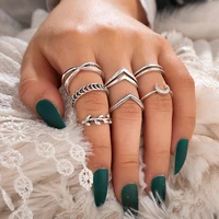 7 pcs bohemian jewelry rings for women retro metal rings kit lady fashion moon and leaf finger rings fashion jewelry accessories