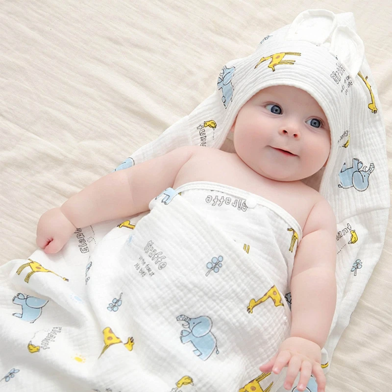 

Baby Hooded Bath Towel Receiving Blanket Cartoon Printed Soft Cotton Swaddle Wrap Towel Cape Bathrobe Cloak Poncho QX2D