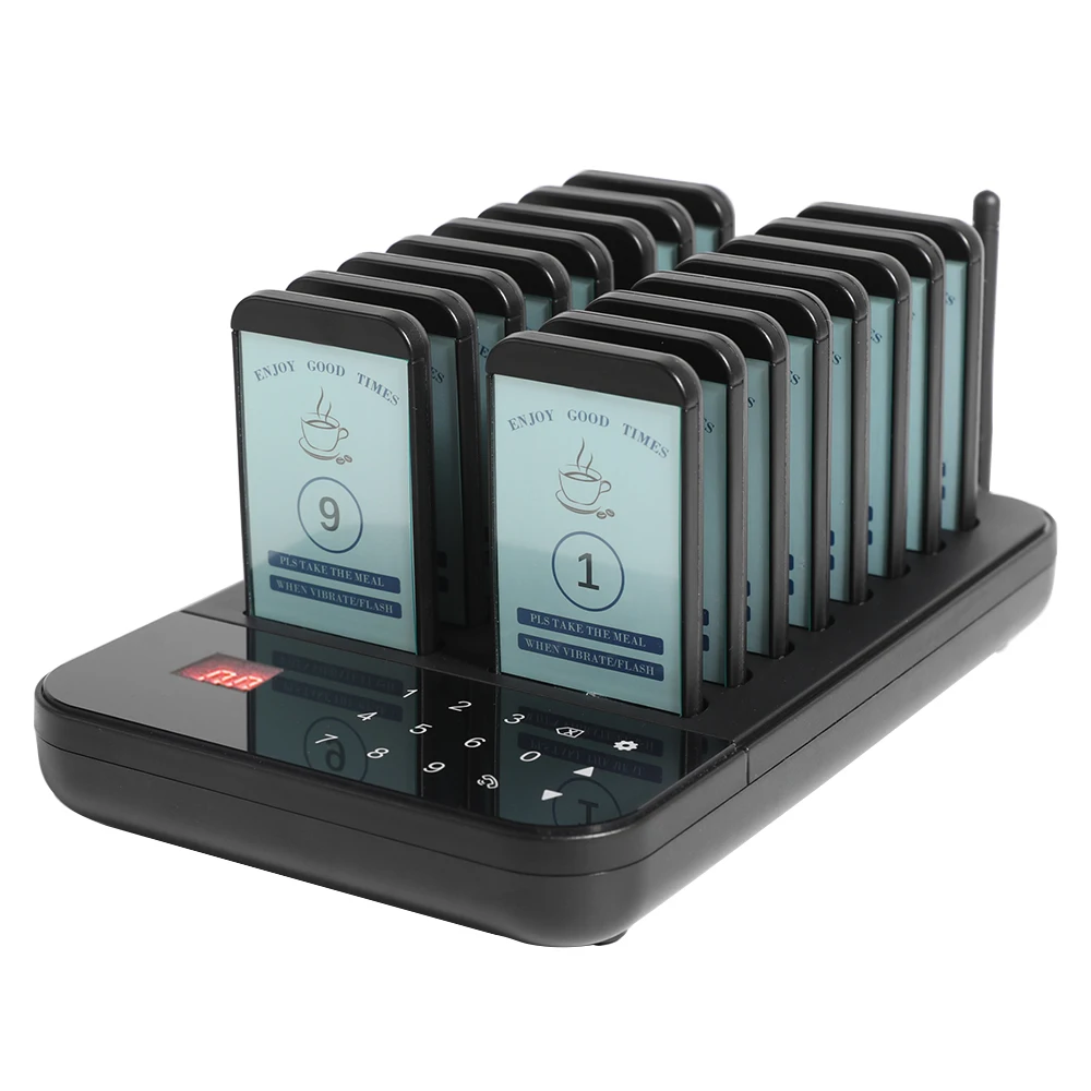 Wirelesslinkx Wireless Restaurant Pager 16 Queue Paging System Calling System for Coffee Cafe Dessert Shop Food Truck Court