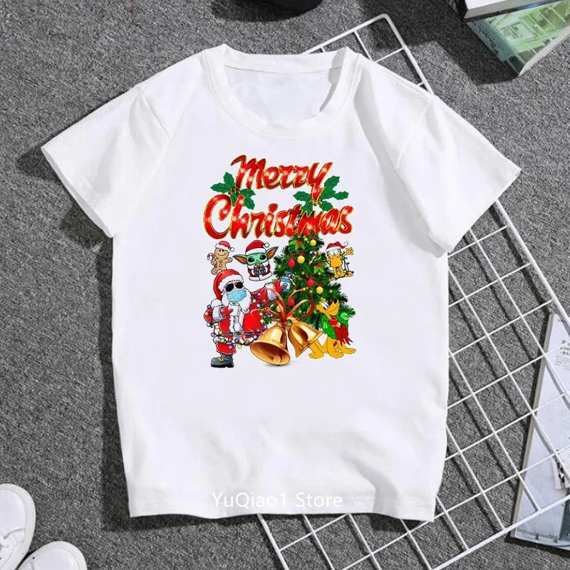 Cute Children Merry Christmas Funny Santa Claus Grinch Cartoon Print T-shirt Kids Baby Boy Girl Clothes Xmas Gift T Shirt
