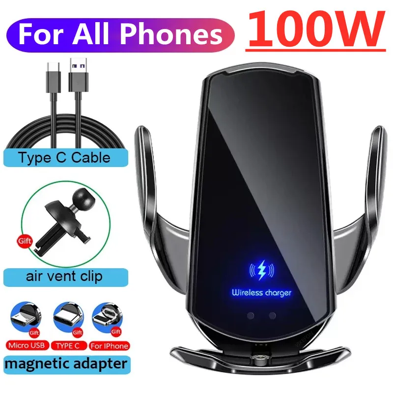

Беспроводное зарядное устройство 100 Вт, автомобильный магнитный держатель для телефона на вентиляционное отверстие для iPhone 14 13 12 X Samsung Xiaomi, ...