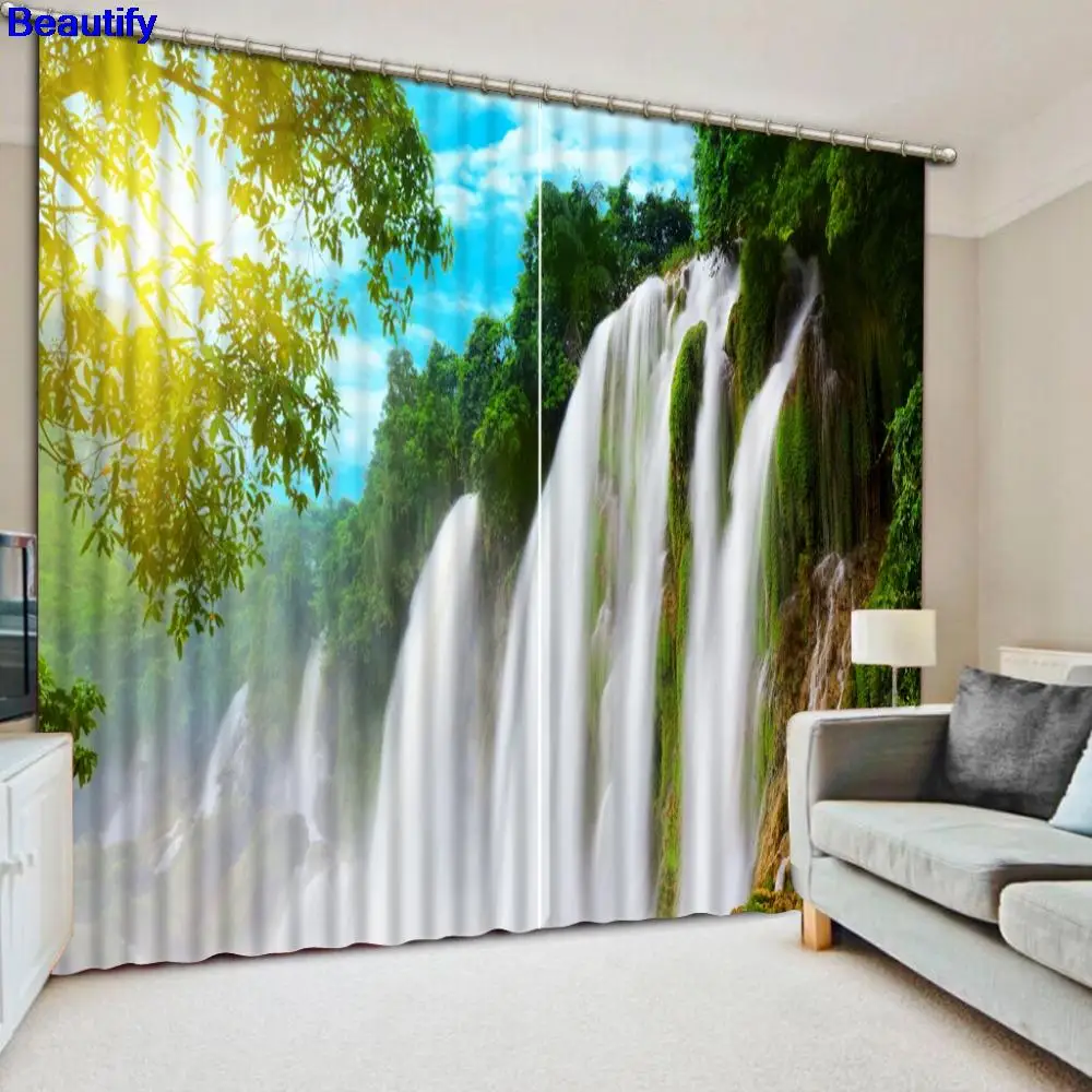 

Beautify European Luxury Curtains The Living room Bedroom Curtains waterfall nature scenery Window Curtain Cotton Drapes