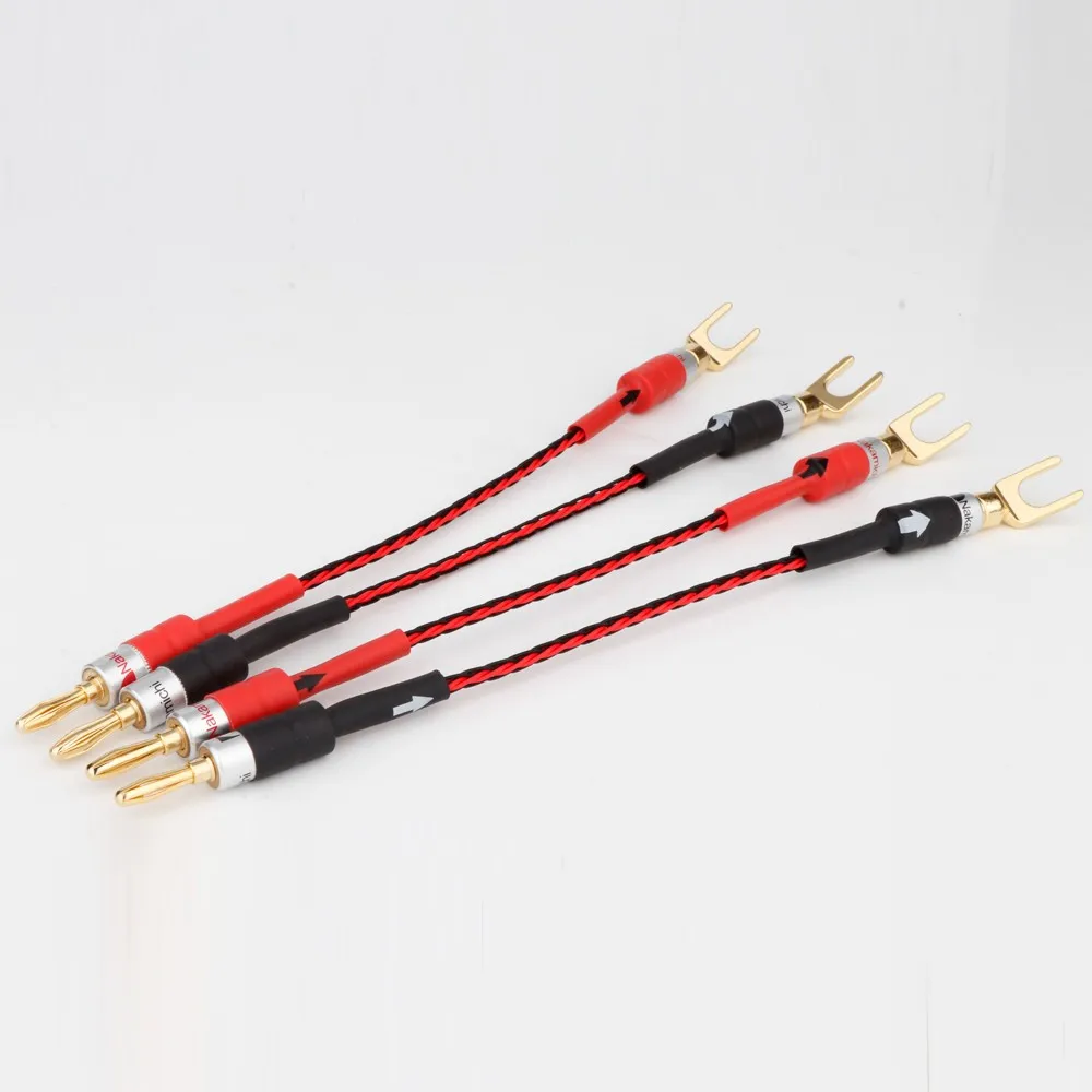 

2PCS High Quality 6Cores Braid Audiophile Bi-Wire Speaker Jumpers Gold Banana/Spade 15cm