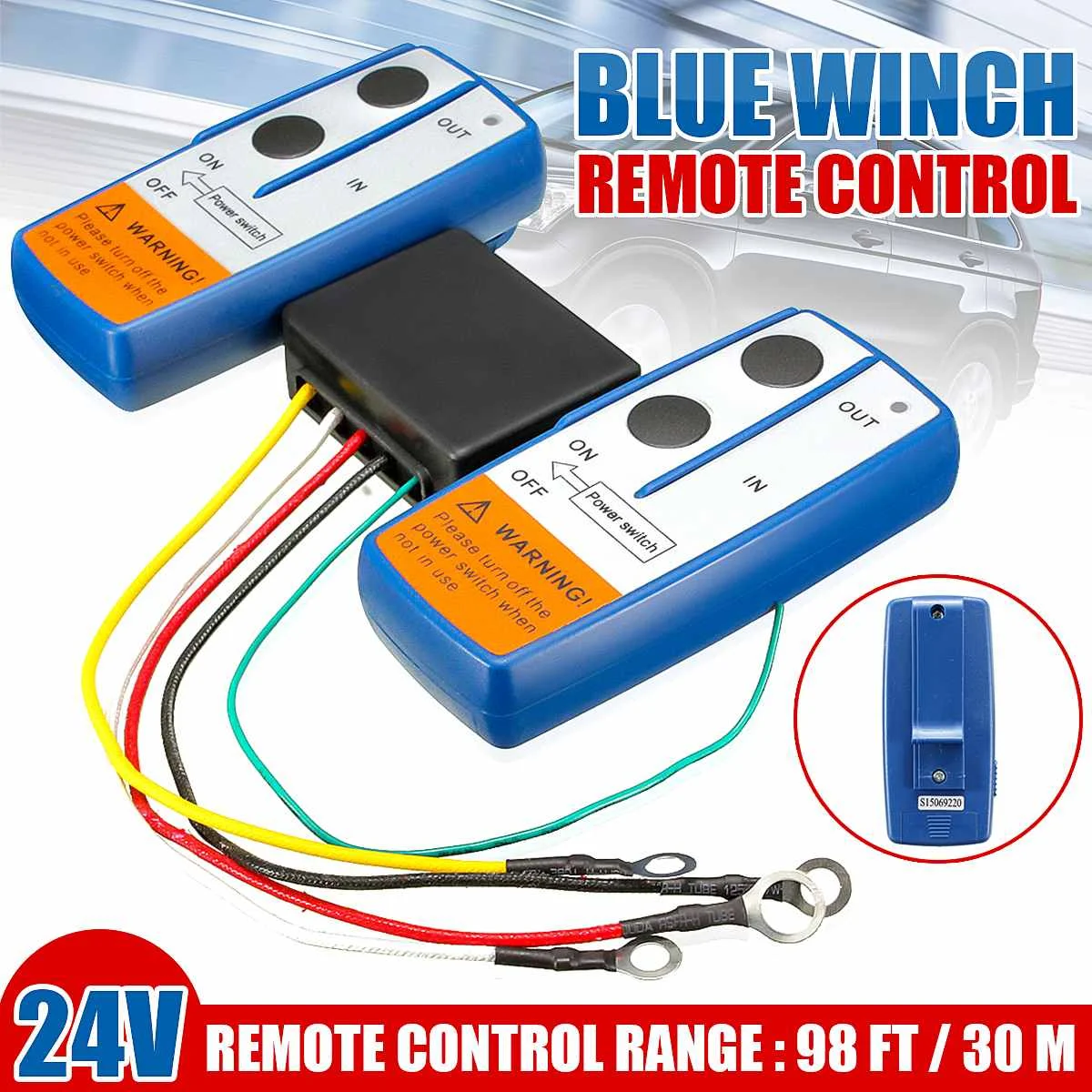

24V 98 feet/ 30 m Universal Car Wireless Winch Crane Remote Control Controller With Twin Handset Remote Range blue color