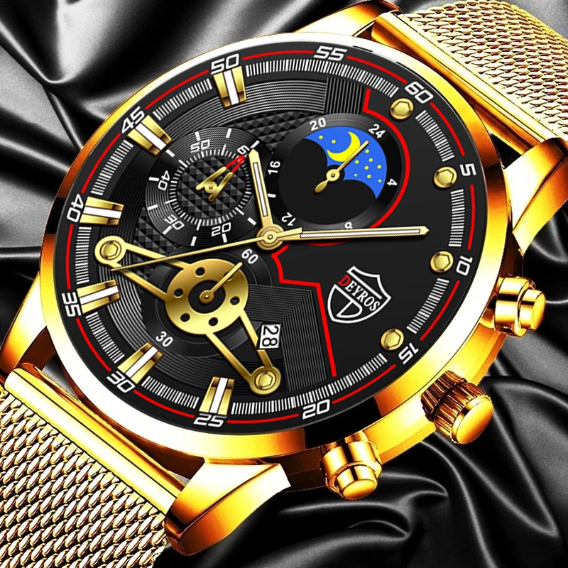 

Fashion Mens Sports Watches Men Business Stainless Steel Mesh Belt Quartz Wrist Watch Man Casual Leather Watch relogio masculino